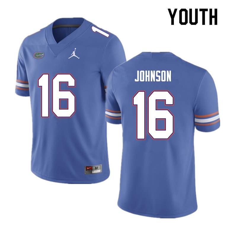 NCAA Florida Gators Tre'Vez Johnson Youth #16 Nike Blue Stitched Authentic College Football Jersey PVL4064AK